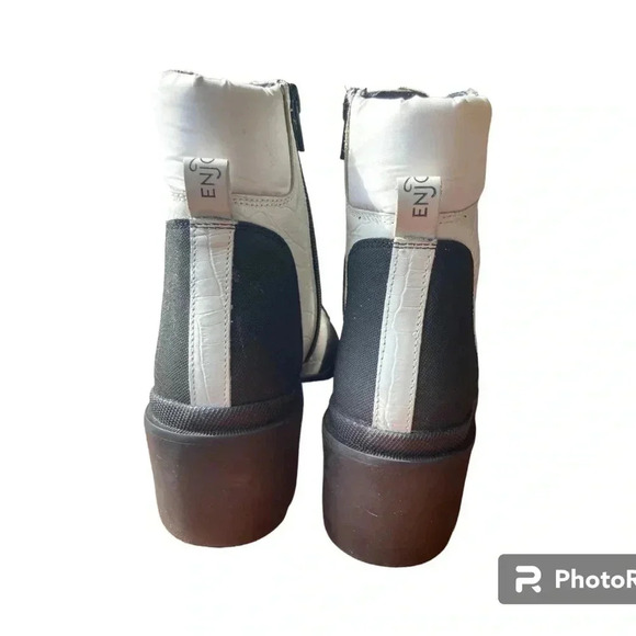 Enjoiya White  Leather Lace Up Hiking/Combat Boots w/ 3" Heel Sz 8 - Picture 6 of 9